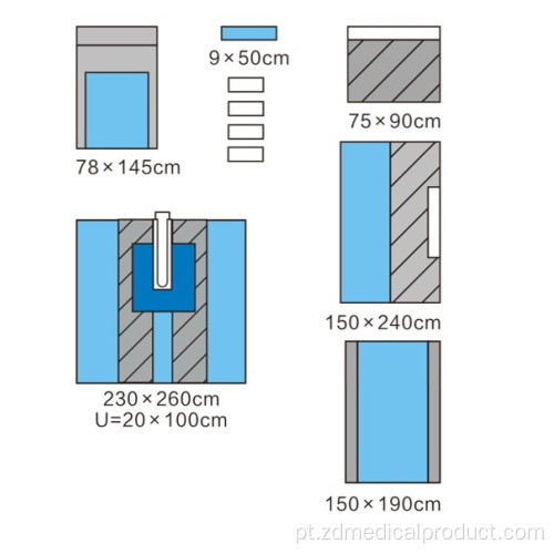 Conjunto de folhas separadas para cortinas cirúrgicas de não tecido